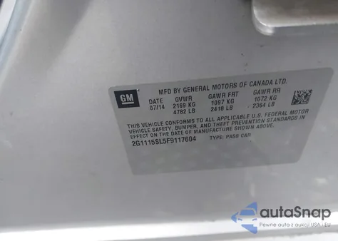 2015 Chevrolet Impala 1Lt from USA, damaged, VIN 2G1115SL5F9117604